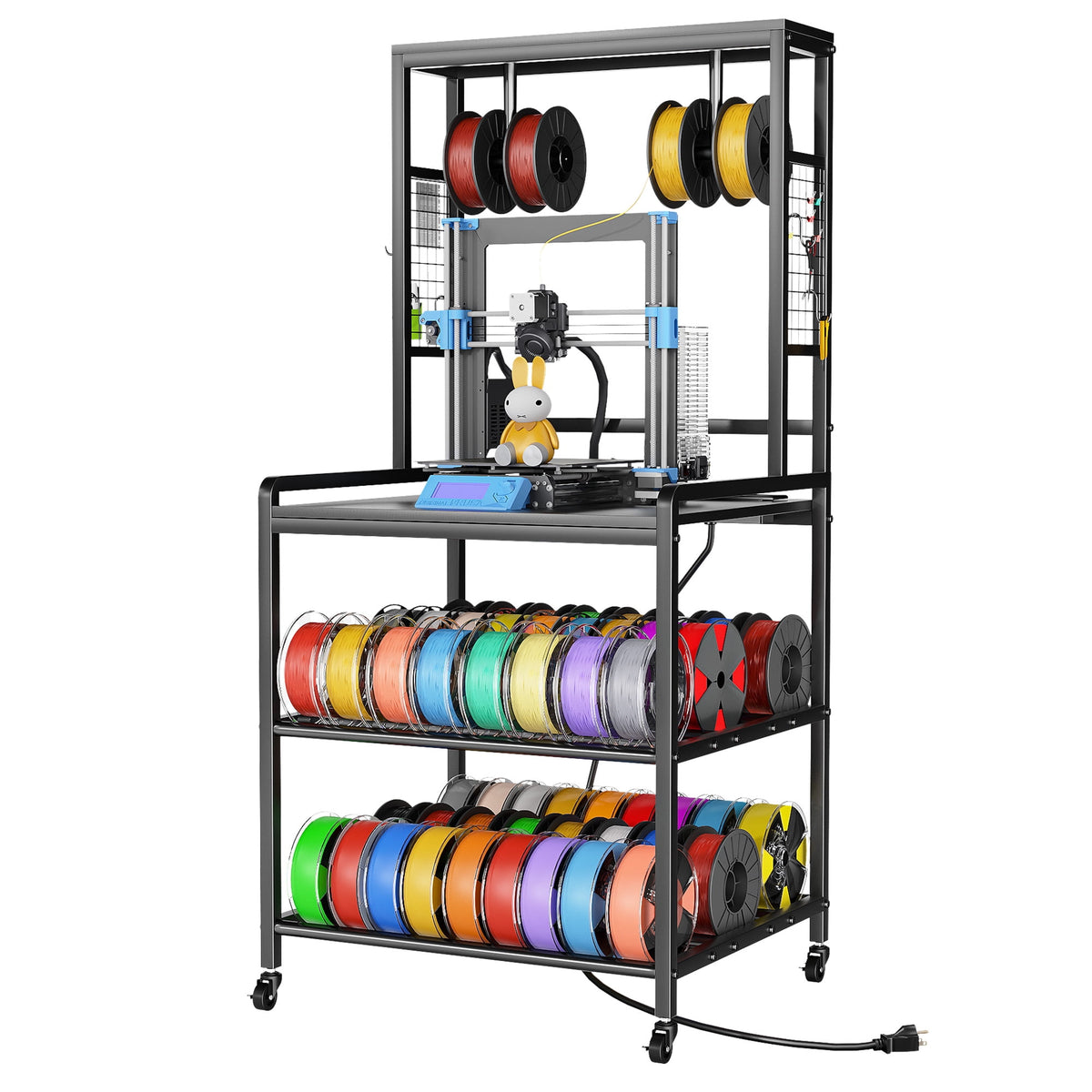 Heavy Duty 3D Printer Stand with Storage Shelf and Drawer, Industrial Rolling Printer Rack for 3D Printer Filament and Tools, Sturdy Metal Frame Printer Table for Home Office Workshop