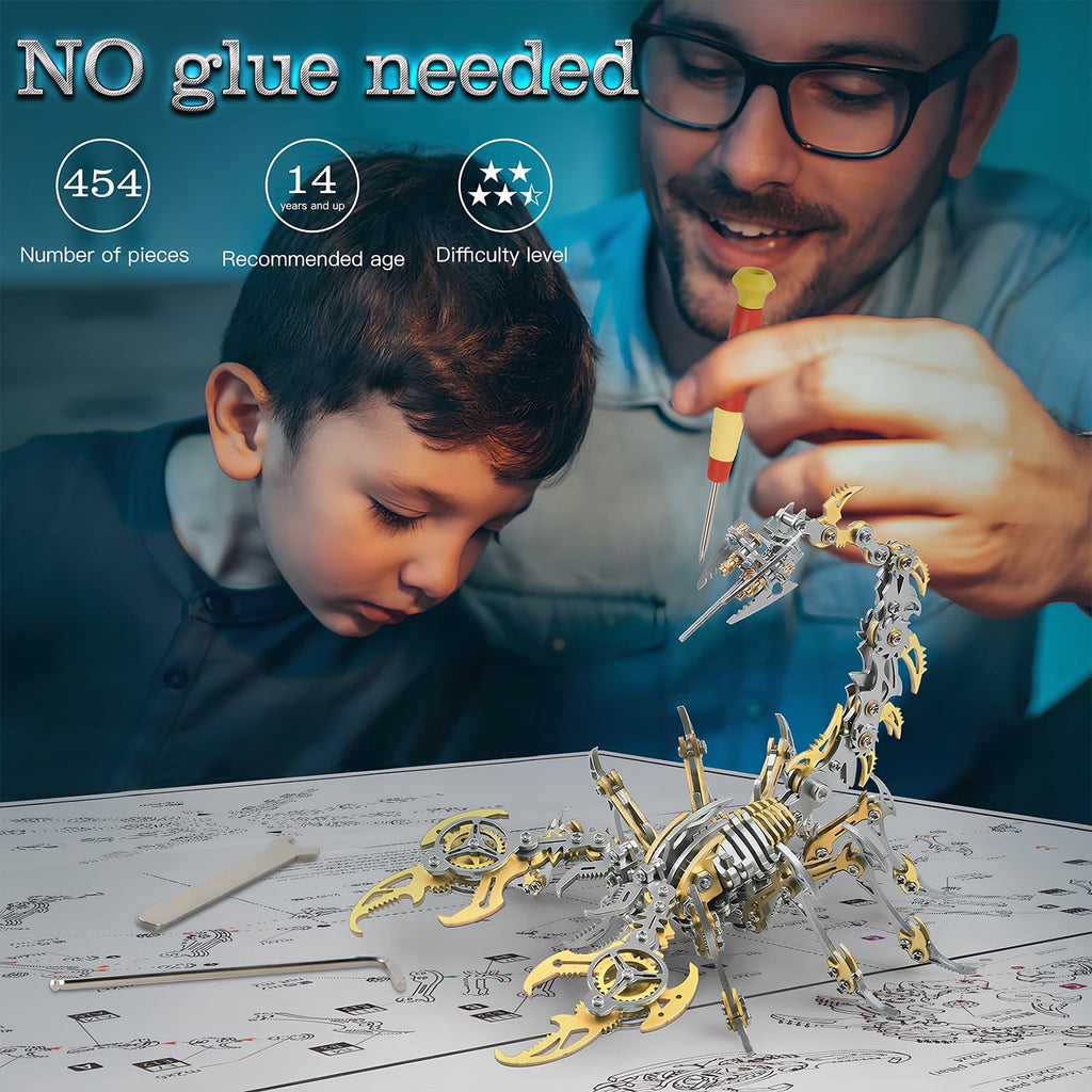 Metalkitor Scorpion 3D Metal Puzzle Kit - 454 Pcs, Mechanical Model for Adults/Teens, Golden, Ideal Gift & Decor
