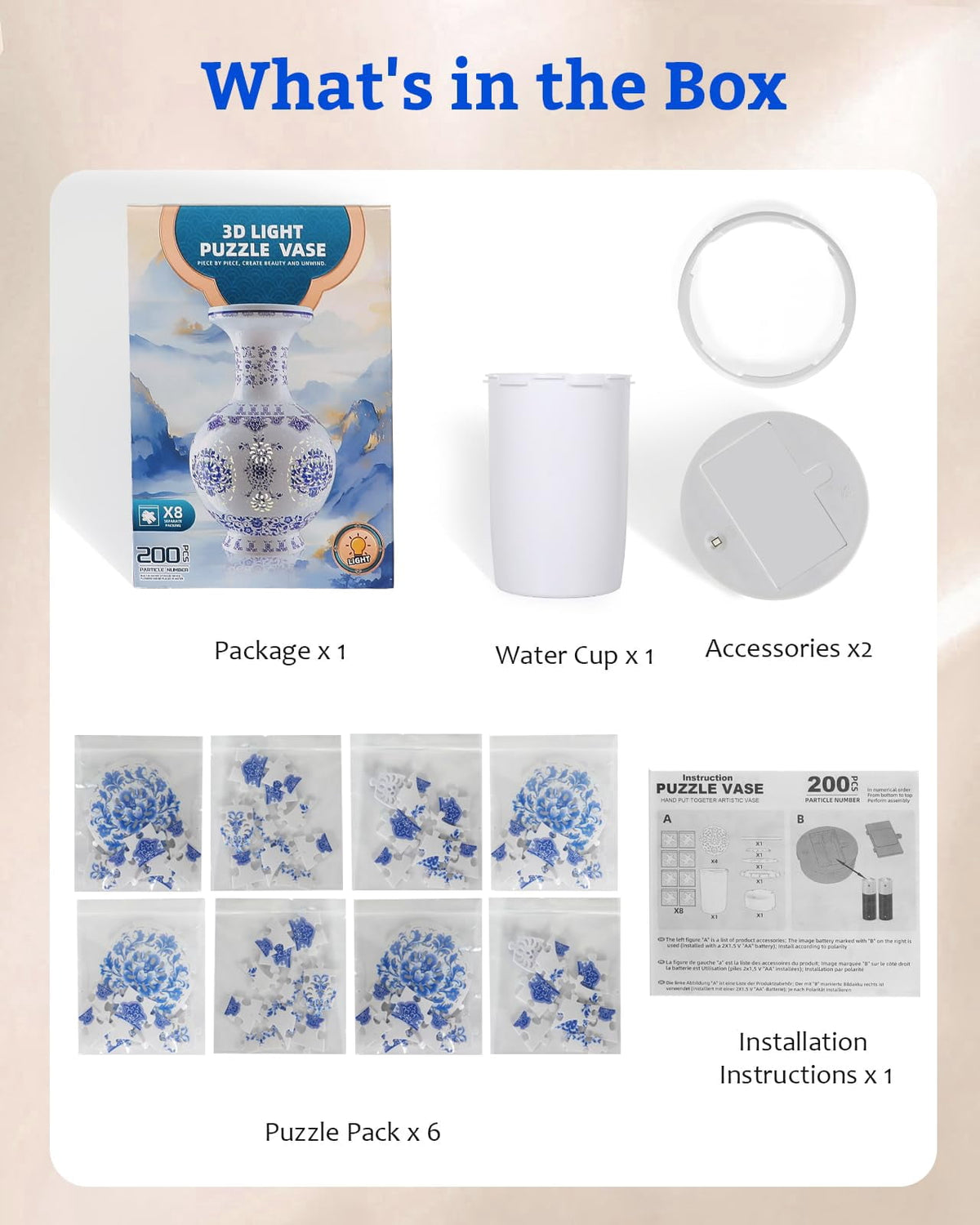 3D Vase Puzzle with Lighting ,200Pieces 3D Puzzles for Adults,Vase Puzzle for Home Decor,Christmas Birthday Gifts