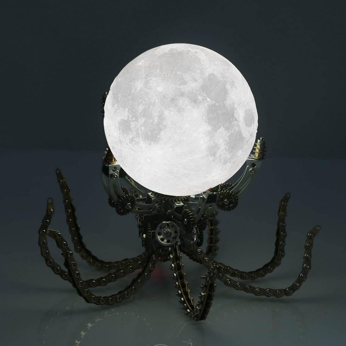 Mechanical Octopus 3D Metal Model Kit with Moon Lamp, Touch 3 Colors, Customizable Steampunk Puzzle & Desk Light, Perfect Room Decor and Gift Choice
