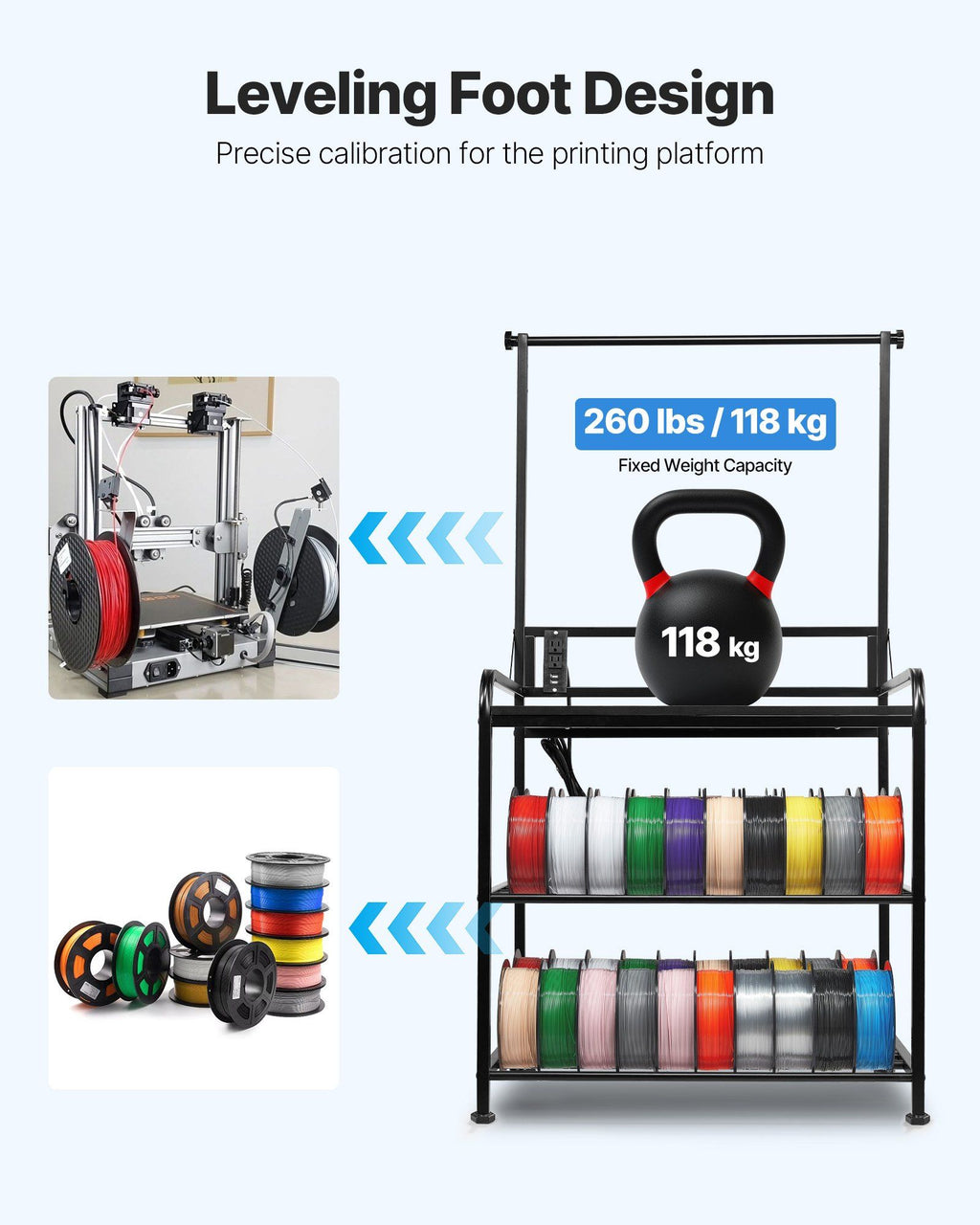 3D Printer Filament Storage Rack 3-Tier 3D Printer Stand with Storage