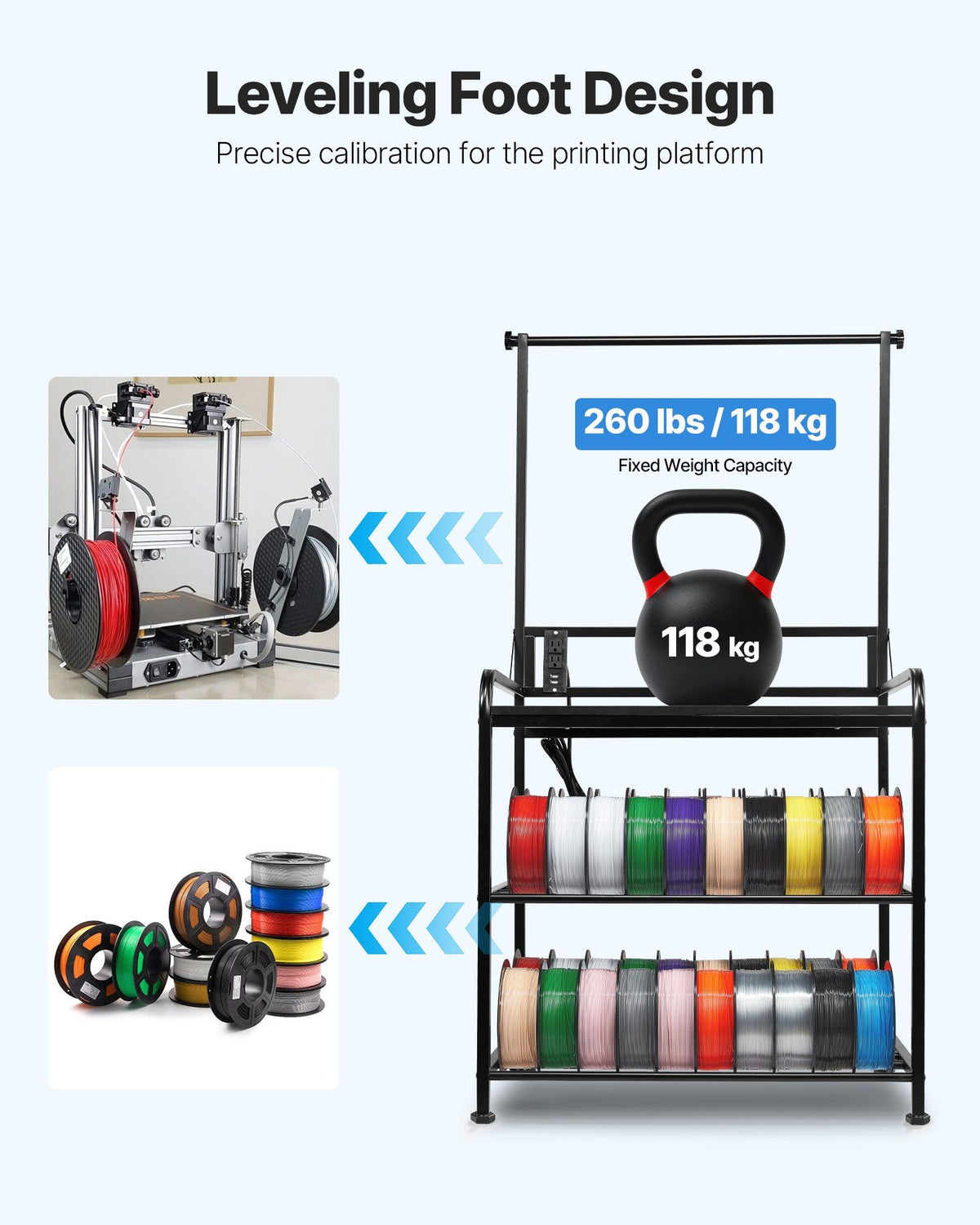 3D Printer Filament Storage Rack 3-Tier 3D Printer Stand with Storage