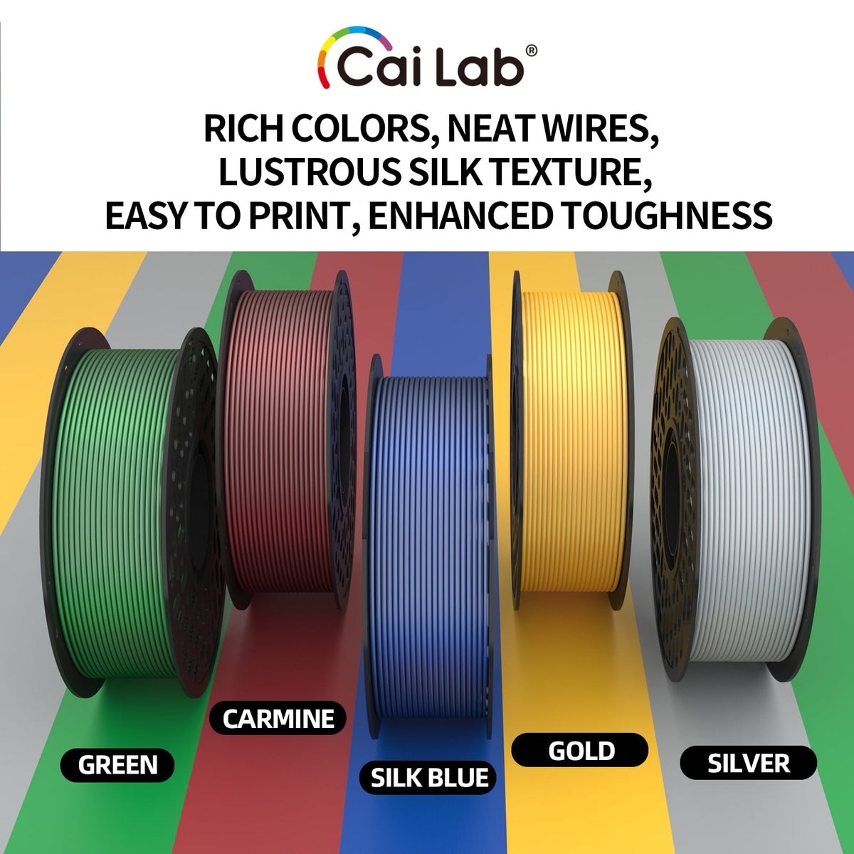CaiLab PLA Silk Dual-Color 3D Printer Filament 1.75mm diameter Accuracy +/- 0.02mm for FDM 3D Printer Color-Changing 2 colors Printing Materials 2.2lbs(1KG) Spool blue green