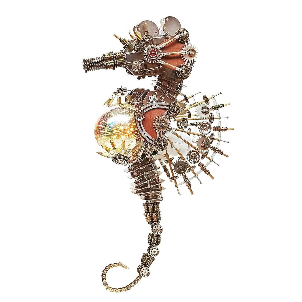 3D Metal Puzzles Steampunk Seahorse Lamp - 2100PCS Mechanical Model Kit with 16 Color Light for Unique Home Decor
