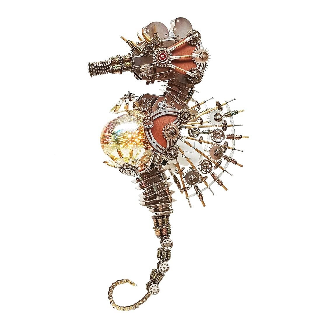 3D Metal Puzzles Steampunk Seahorse Lamp - 2100PCS Mechanical Model Kit with 16 Color Light for Unique Home Decor