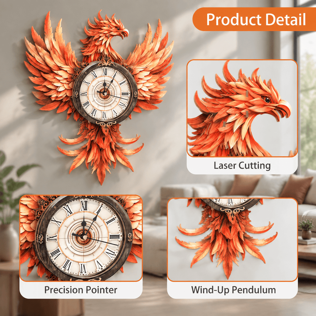 Fire Phoenix Wooden 3D Puzzle Clock DIY Model Kit for Adults