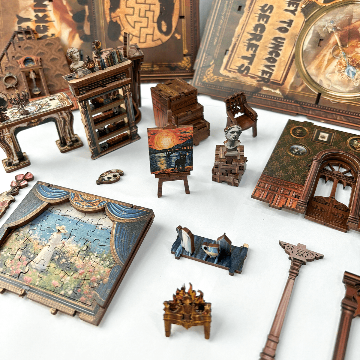 Strucwood DIY Book Nook Kit Key Tracking Wooden Puzzles with LED Dust Cover,3D Crafts Hobbies Gifts for Adults（SQ-31）
