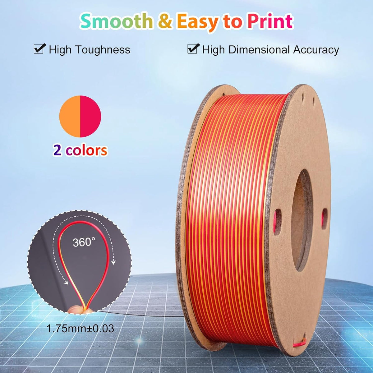 Multicolor 3D Printer Filament,Dual/Tri Color 1.75mm PLA Silk Shiny Printing Filament,250g(0.55lbs) Fit Most FDM 3D Printer