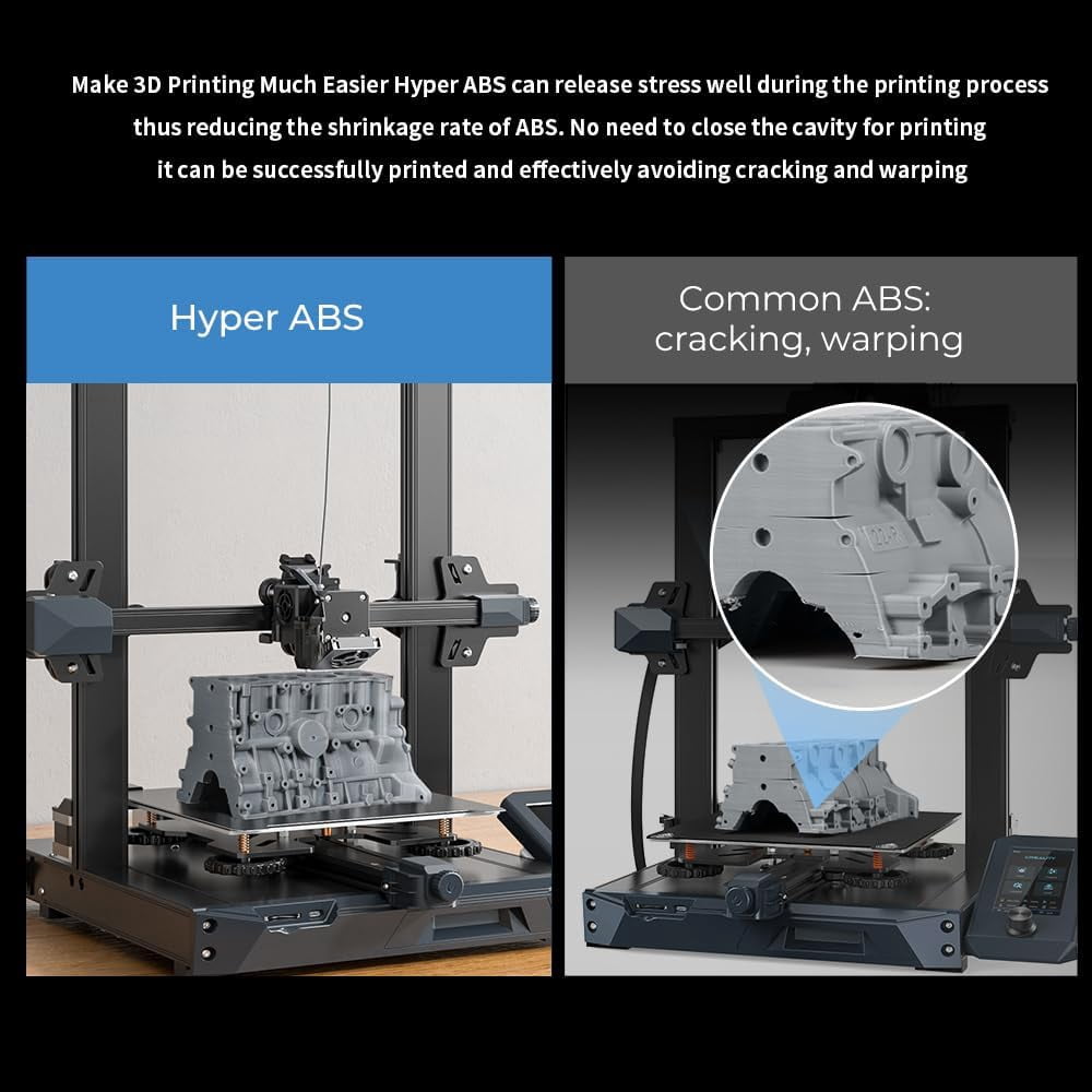 Creality Hyper ABS Filament 3D Printer Filament 1.75mm 350mm/s High-Speed Printing Dimensional Accuracy ± 0.05 mm 2.2lbs Compatible with Most 3D Printers, Grey