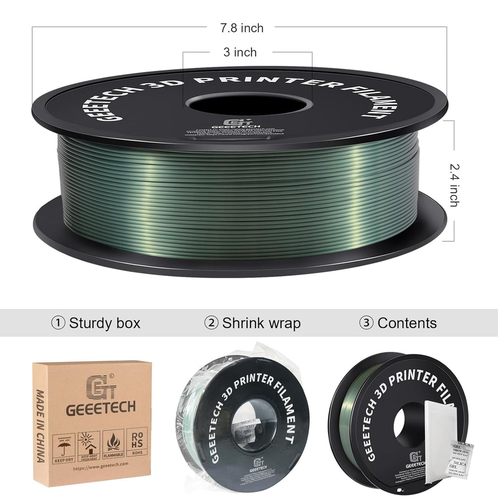 Geeetech 3D Printer PLA Filament Silk Sky Blue Toughness Enhanced Filament with 1.75mm Dimensional Accuracy +/-0.03mm, 1080 Feet per Roll, Vacuum Packaging for Most 3D FDM Printer