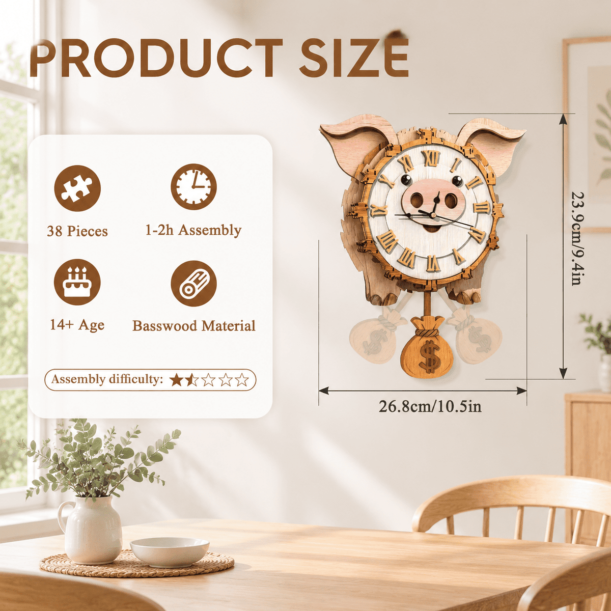 Butterfly Clock 3D Wooden Puzzle Clock DIY Mechanical Craft Kit for Adults Teens