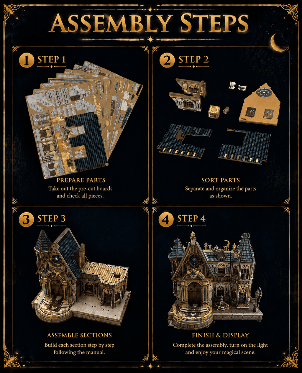 3D Wooden Puzzle for Adults, DIY Magical Castle Model Kit with Multicolor LED Lighting, Detailed Miniature House to Build, Desk Decor, Gift for Puzzle Enthusiasts