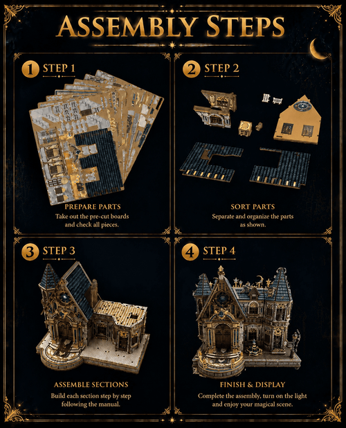 3D Wooden Puzzle for Adults, DIY Magical Castle Model Kit with Multicolor LED Lighting, Detailed Miniature House to Build, Desk Decor, Gift for Puzzle Enthusiasts