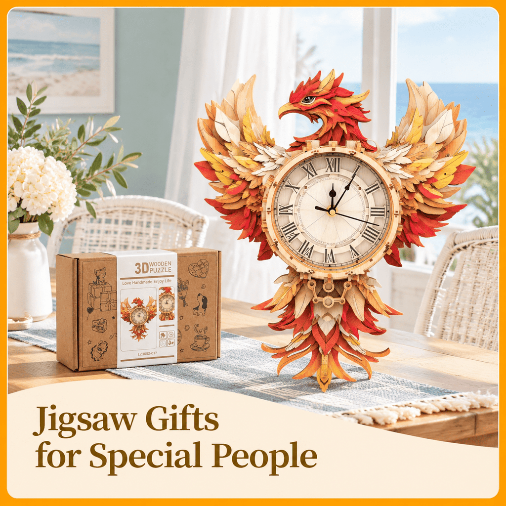 Fire Phoenix Wooden 3D Puzzle Clock DIY Model Kit for Adults