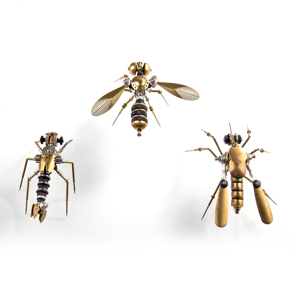 3-in-1 Steampunk Insect Metal Model Kit, Mosquito, Deck Insect & Bee Brass Puzzle Assembly Set, 270PCS 3D Jigsaw Puzzles for Adults