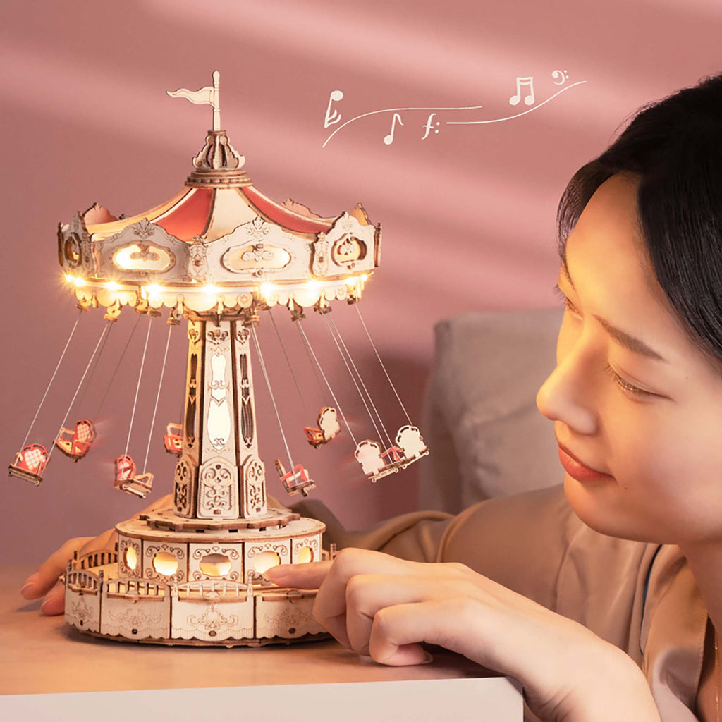 ROKR Swing Ride DIY Music Box 3D Wooden Puzzle,Gift for Birthday Children Adult