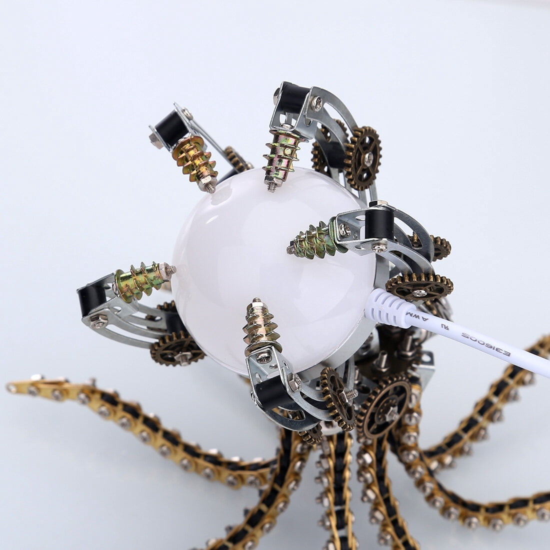 Mechanical Octopus 3D Metal Model Kit with Moon Lamp, Touch 3 Colors, Customizable Steampunk Puzzle & Desk Light, Perfect Room Decor and Gift Choice