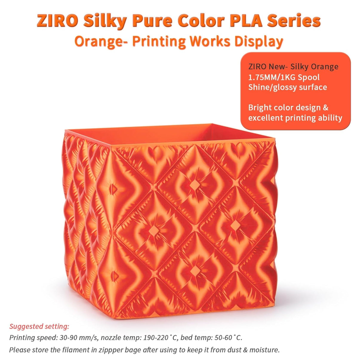 Ziro 3D Silk PLA Filament 1.75mm 1kg, Silver-Gray