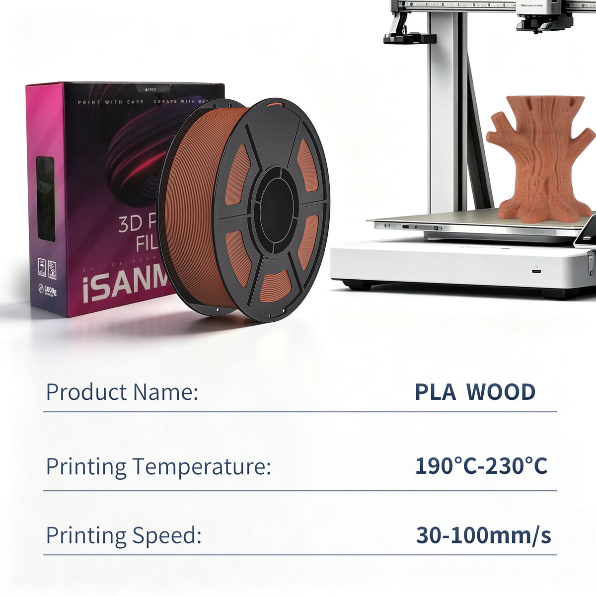 iSANMATE 1.1KG Wood PLA 3D Printer Filament, 1.75mm Cherry Wood Color, Real Wood Texture, ±0.03mm for FDM 3D Printers