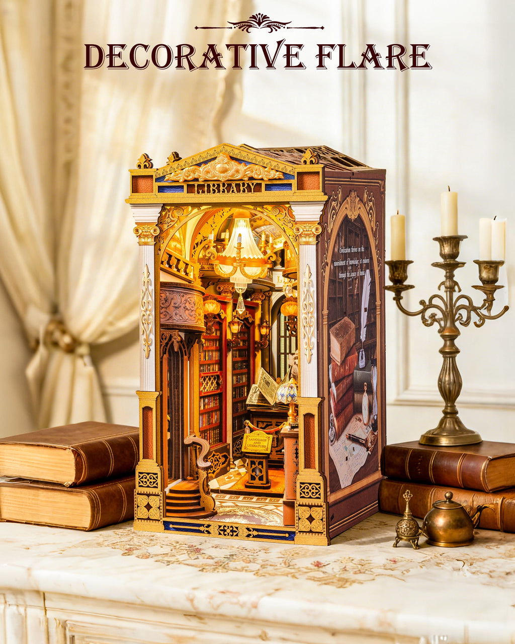 Robotime Library of Wonders Wood 3D Puzzle, Diy Book Nook Kit for Adults, 258 Pieces