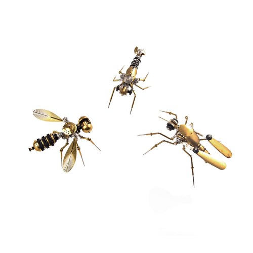 3-in-1 Steampunk Insect Metal Model Kit, Mosquito, Deck Insect & Bee Brass Puzzle Assembly Set, 270PCS 3D Jigsaw Puzzles for Adults