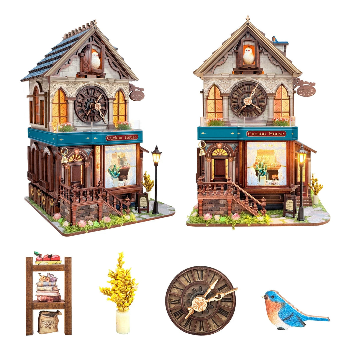 Cuckoo Cottage Clock Mechanical 3D Wooden Puzzle DIY Miniature Kit Book Nook
