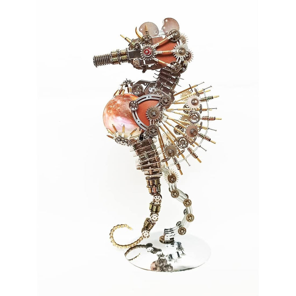 3D Metal Puzzles Steampunk Seahorse Lamp - 2100PCS Mechanical Model Kit with 16 Color Light for Unique Home Decor