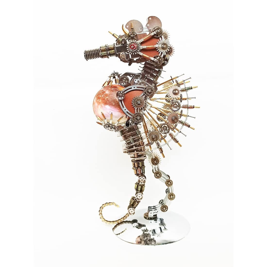 3D Metal Puzzles Steampunk Seahorse Lamp - 2100PCS Mechanical Model Kit with 16 Color Light for Unique Home Decor