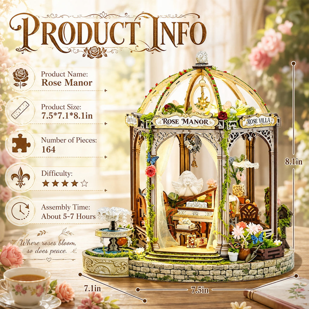 MOJINO Wooden DIY Miniature House Kit with LED Lights, Book Nook Kit for Adults, 3D Wooden Puzzle Miniature House Kit, Romantic Garden Style, Pre-Cut Craft Model Gift for Ages 14+