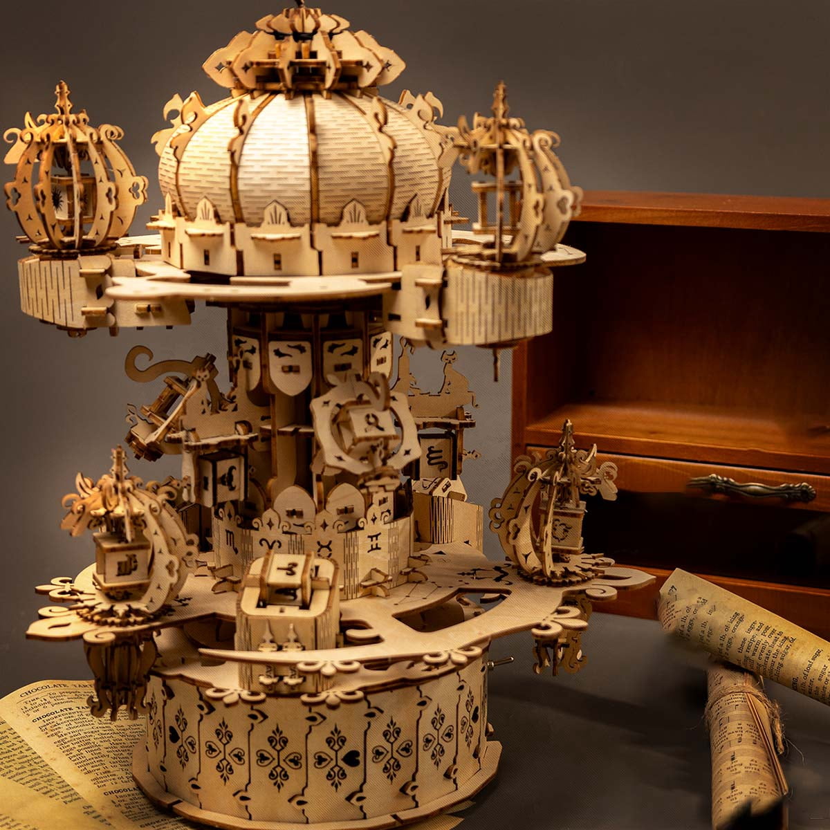 680PCS Celestial Castle Wooden Model Kit, Zodiac Star Map 3D Puzzle Assembly Set With Mechanical Display Decor For Hobbyists