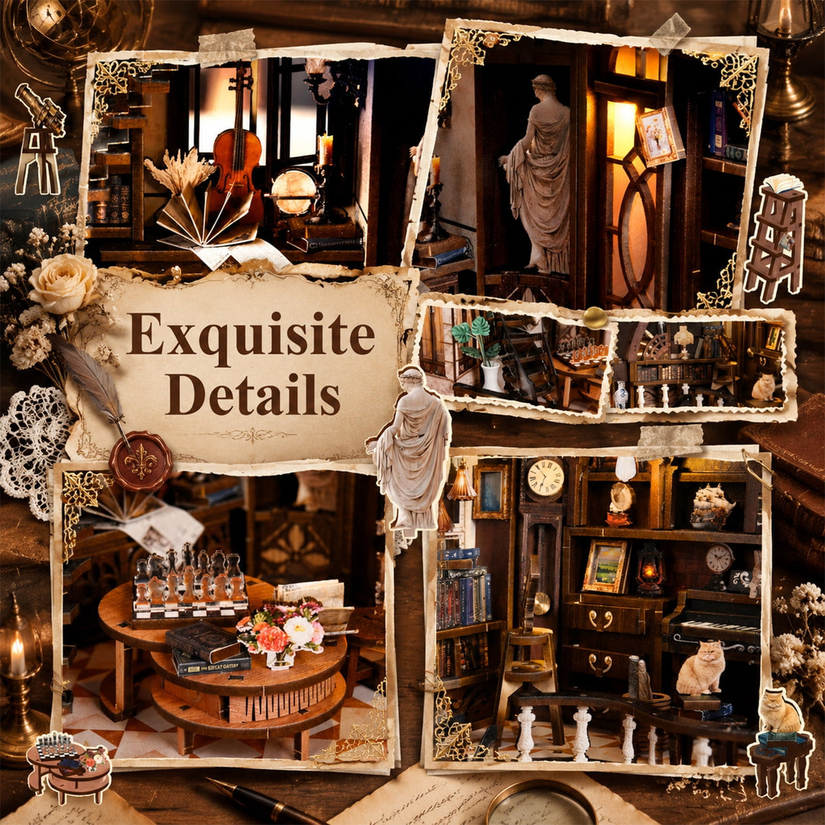 MOJINO Bacchus Bookstore Book Nook Kit for Adults, DIY Miniature House Kit with LED Light, 3D Wooden Puzzle Bookshelf Decor, Vintage Craft Kit