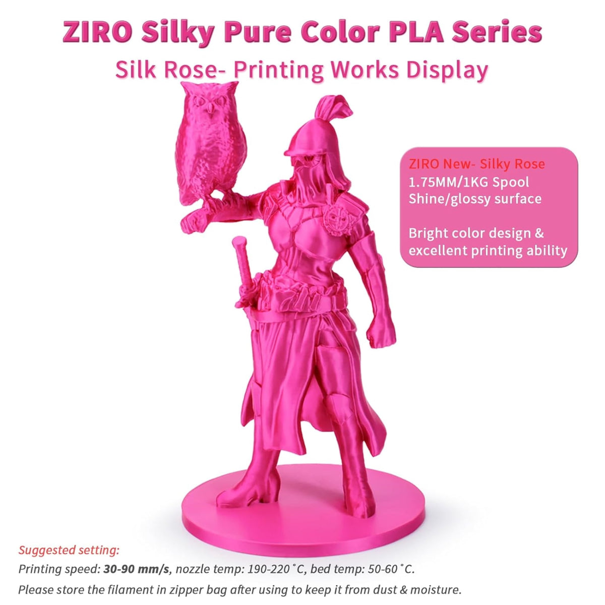 Ziro 3D Silk PLA Filament 1.75mm 1kg, Silver-Gray