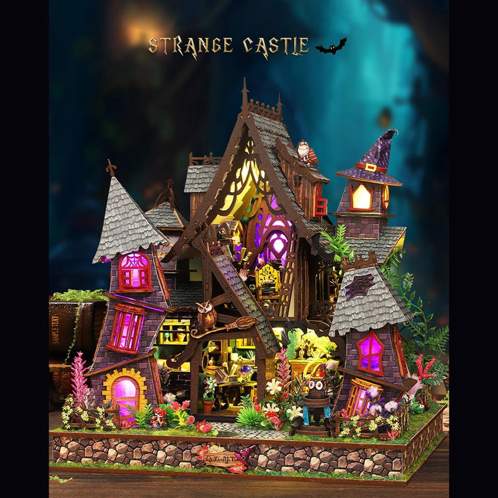 DIY Handcrafted Fairy Tale Miniature House Kits, 3D Wooden Puzzle Magic Castle Model Kit with LED Light, Vintage Style Decoration for Home