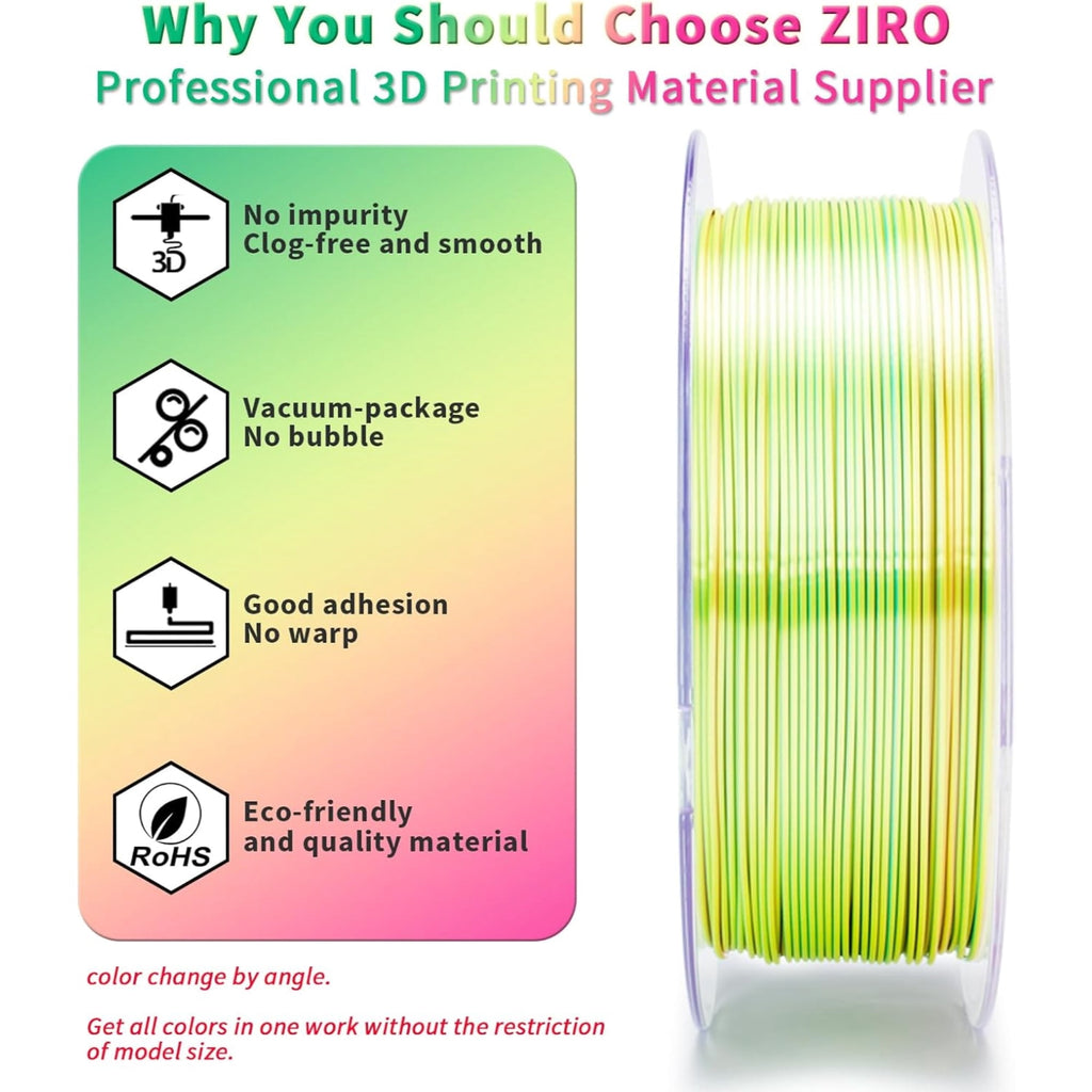 Ziro 3D Tri-color Silk PLA 1.75mm 1kg, Indigo Satin
