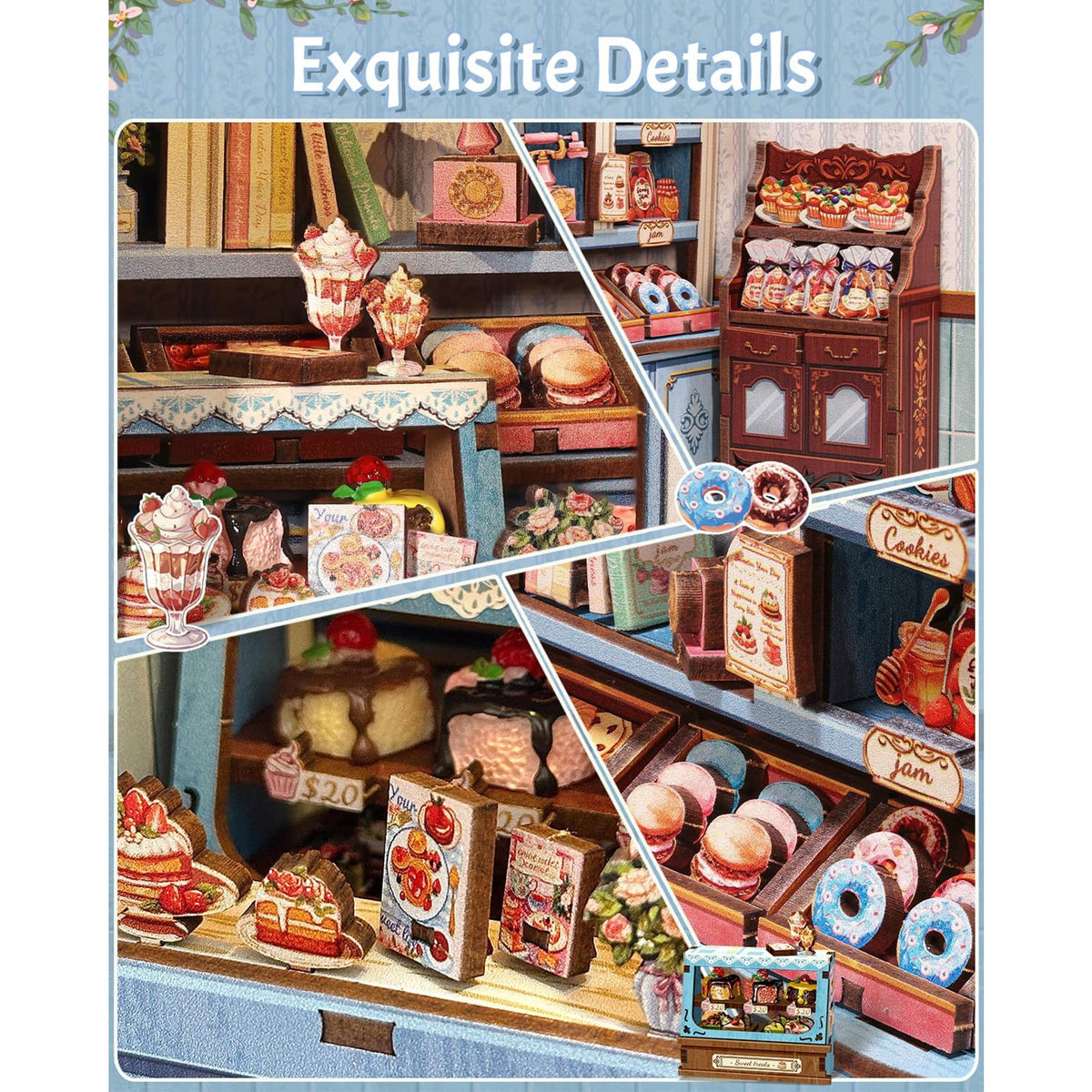 Book Nook Kit, DIY Miniature Bakery Patisserie Hobby Kit for Adults, 3D Wooden Puzzle Bookshelf Decor, Sweet Marie Theme