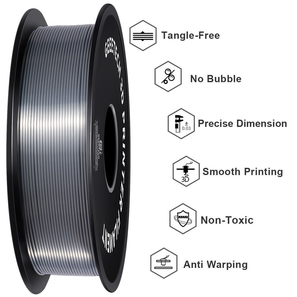 Geeetech 3D Printer PLA Filament Shiny Silk Gold Toughness Enhanced Filament with 1.75mm Dimensional Accuracy +/-0.03mm, 1080 Feet Per Roll, Vacuum Packaging, for Most 3D FDM Printer