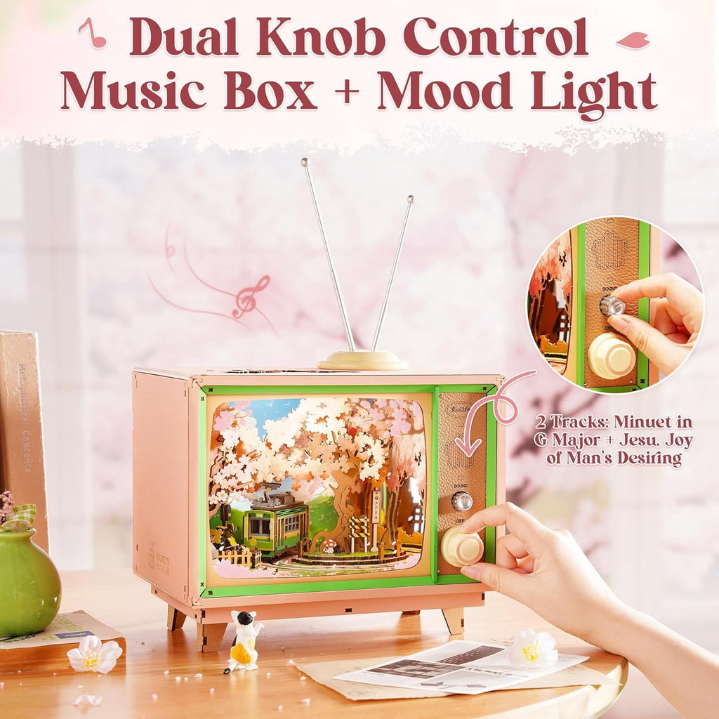 Rolife 3D Puzzle for Adults-Sakura Dreamy Tour, 3D Wooden Puzzles TV Music Box, DIY Creative Craft Kits Model Kits