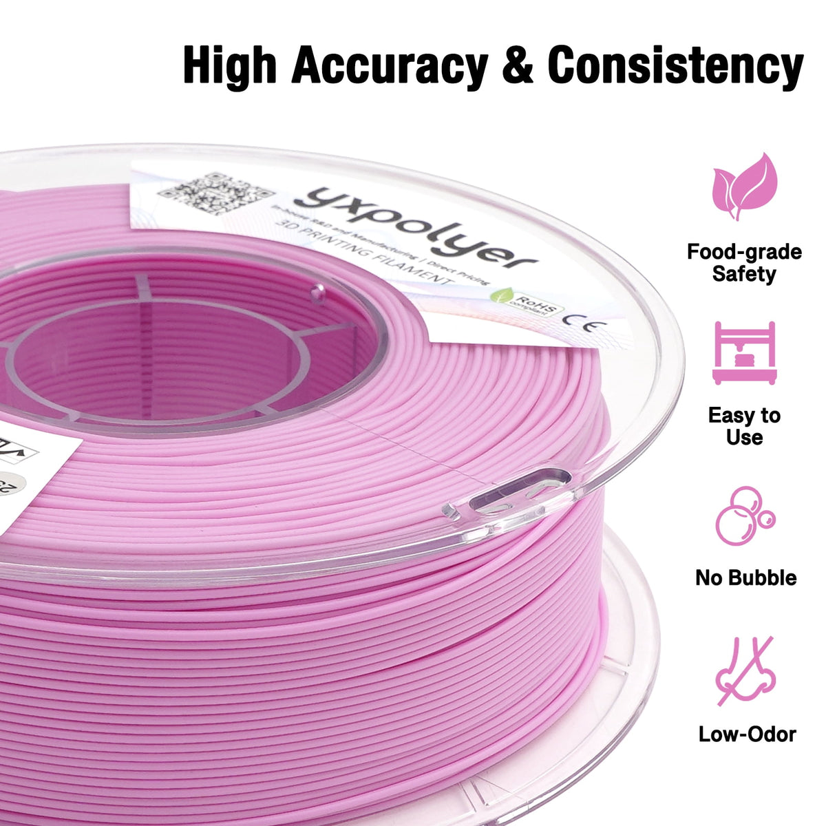 YXPOLYER PLA Filament Food Grade 1.75mm 1kg for 3D Printing, PLA+ Skin Flesh Tone 3D Printer Filament AMS-Compatible