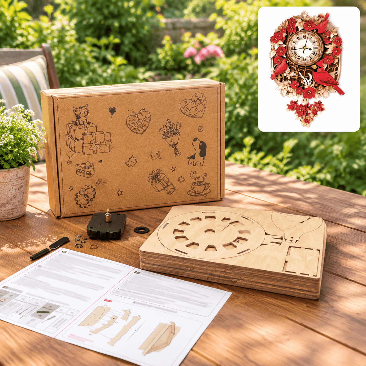 Wooden House Clock 3D Puzzle DIY Mechanical Clock Kit for Adults Teens