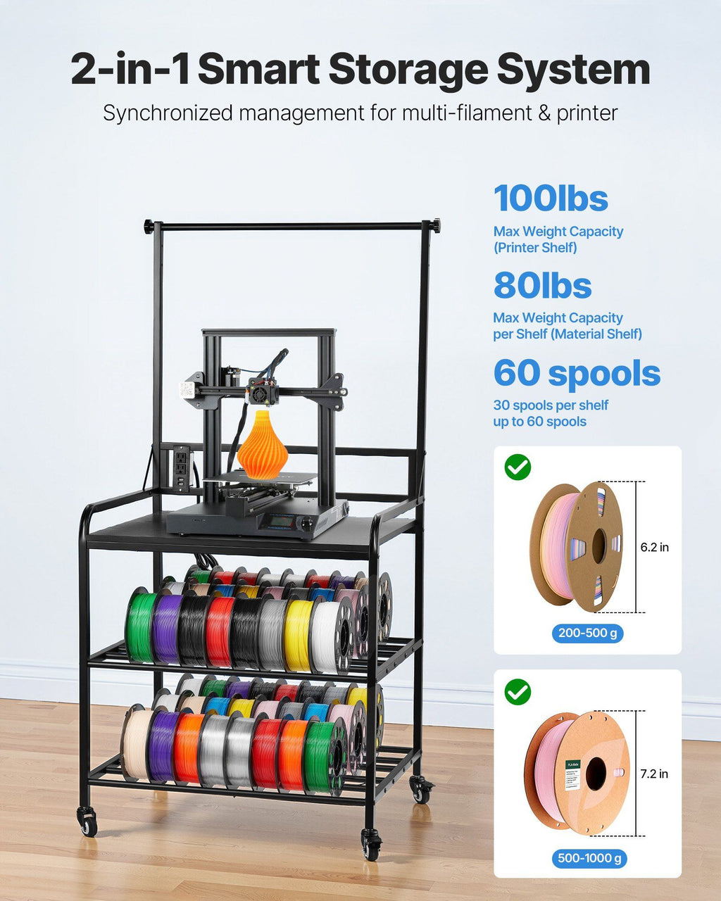 3D Printer Filament Storage Rack 3-Tier 3D Printer Stand with Storage