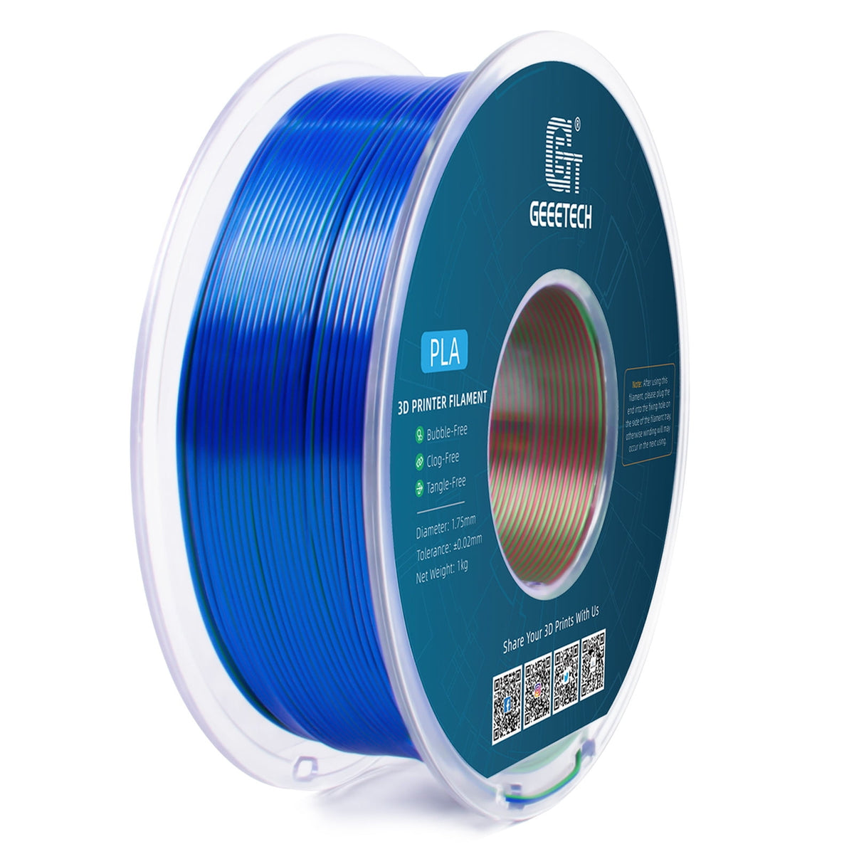 Geeetech Anti-silk type 3D Printer PLA Filament 1kg Toughness Enhanced Filament with 1.75mm Dimensional Accuracy +/-0.03mm, 1080 Feet per Roll, Vacuum Packaging Three-color blue, purple and black