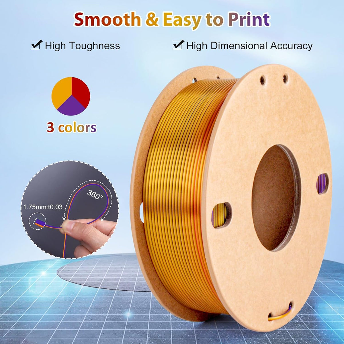 Multicolor 3D Printer Filament,Dual/Tri Color 1.75mm PLA Silk Shiny Printing Filament,250g(0.55lbs) Fit Most FDM 3D Printer