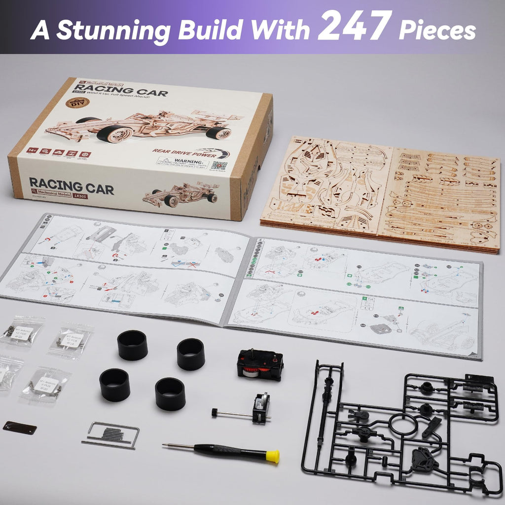 Robotime 3D Puzzles for Adults, F1 Racing Car 1:18 Scale Exquisite Wood Craft Kit Gift for Adults Desk Toys Gift for Boys/Girls