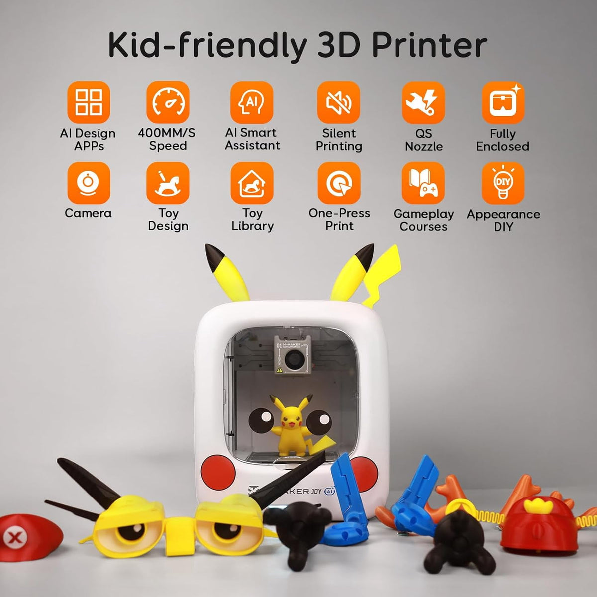 AOSEED 3D Printer Deal Pack for Kid (AI-Powered) with 4 PLA Filament Set, Built-in 1500+ Models 15+ Mini 3D Design Module, 0.05mm High Precision, 200mm/s High Speed Printing