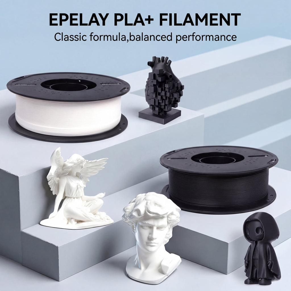 Epelay PLA Plus 3D Printer Filament, 1.75mm, 1kg Spool, White, Compatible with Most FDM Printers