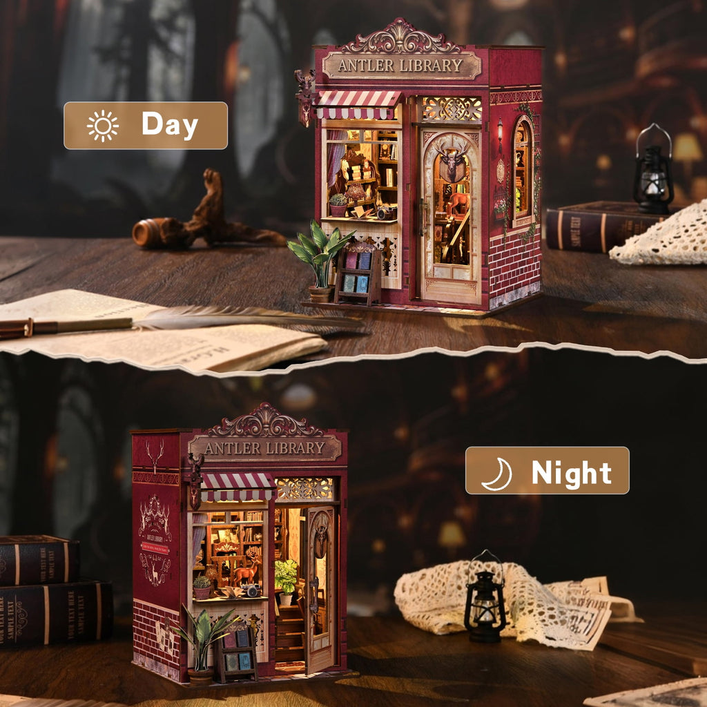DIY Book Nook Kit with LED Light, Fantasy Wonderland Fold-Out Storybook Diorama, 3D Wooden Puzzle Bookshelf Decor Gift for Adults Teens