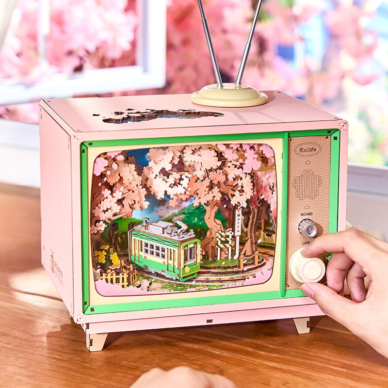 Rolife DIY Music Box, 3D Wooden Puzzle Sakura Dreamy Tour Model Kits, Brain Teaser Puzzles for Boys and Girls