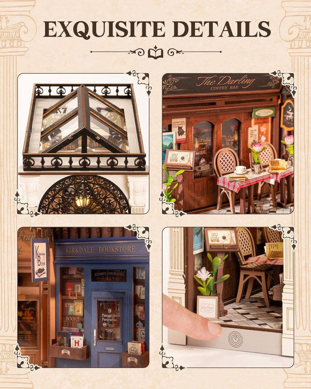 Robotime DIY Book Nook Wooden 3D Puzzle Miniature House for Adults- European Arcade Street Scene