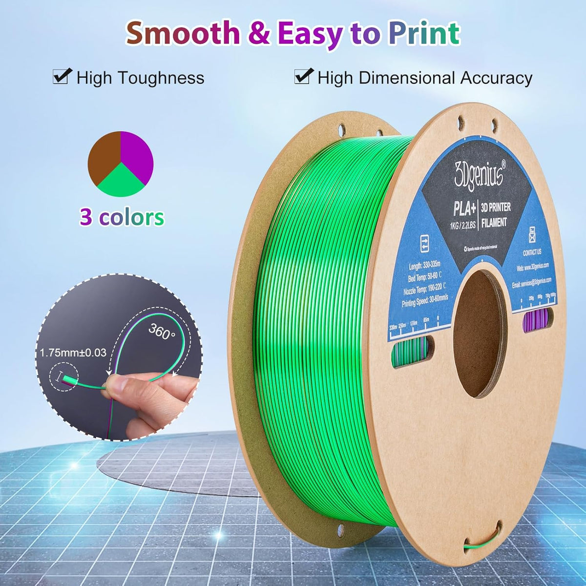 Multicolor 3D Printer Filament,Dual/Tri Color 1.75mm PLA Silk Shiny Printing Filament,250g(0.55lbs) Fit Most FDM 3D Printer