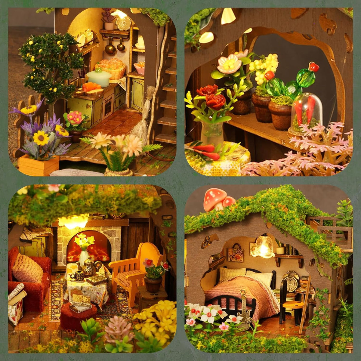 3D Puzzles for Adults, Fairy-Tale Treehouse Book Nook Kit, Wooden DIY Miniature House Kit for Bookshelf Decor,Creative Crafts for Women, Friends & Hobbyists